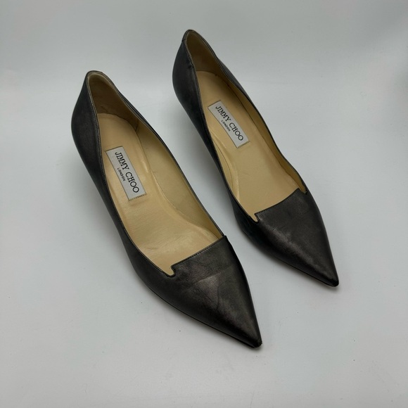 Jimmy Choo Allure Leather Kitten Heels Gray Metallic Pumps IT Size 40.5 US 10.5 - Picture 1 of 12
